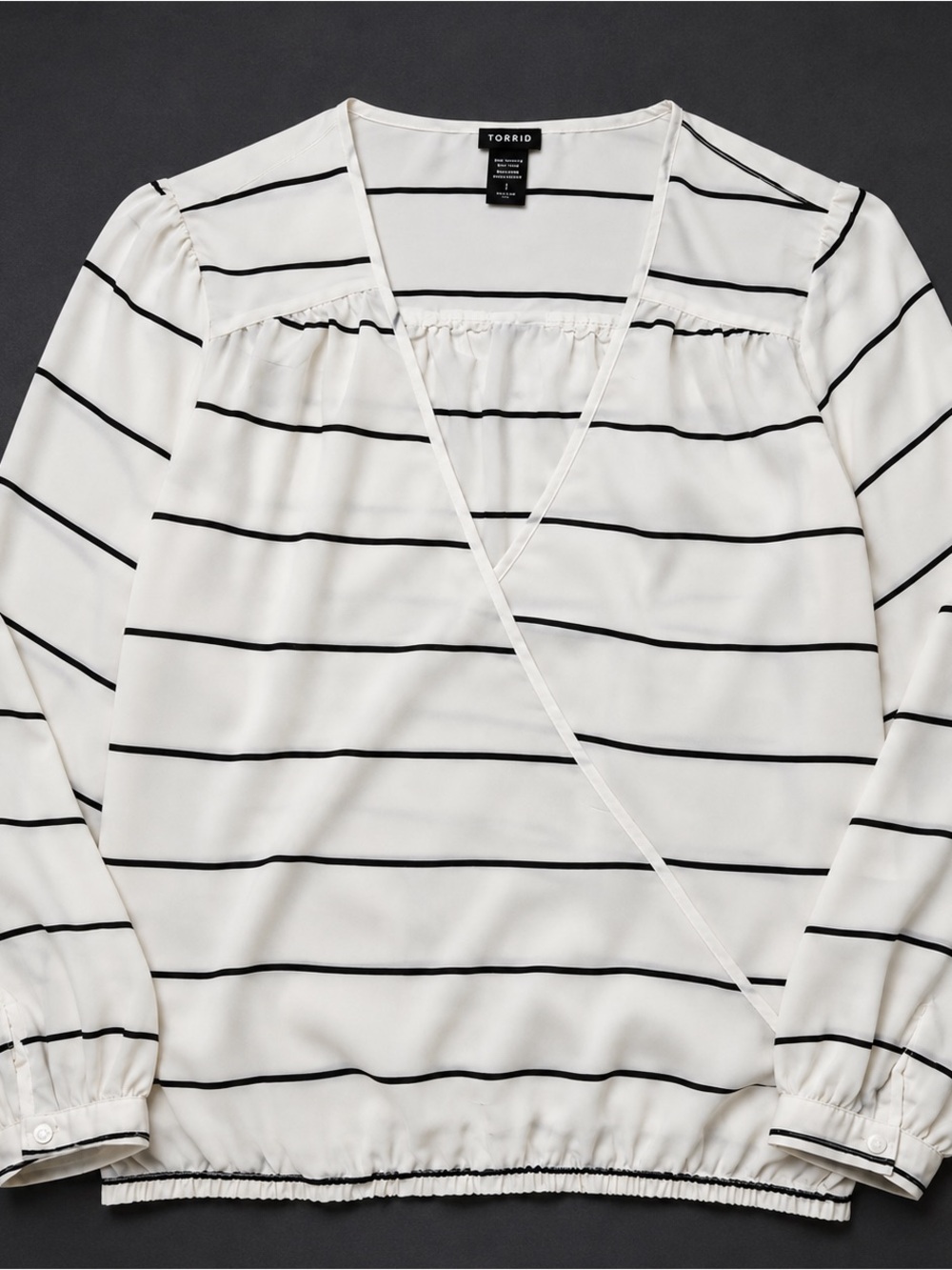 torrid White and Black Striped V-Neck Blouse
